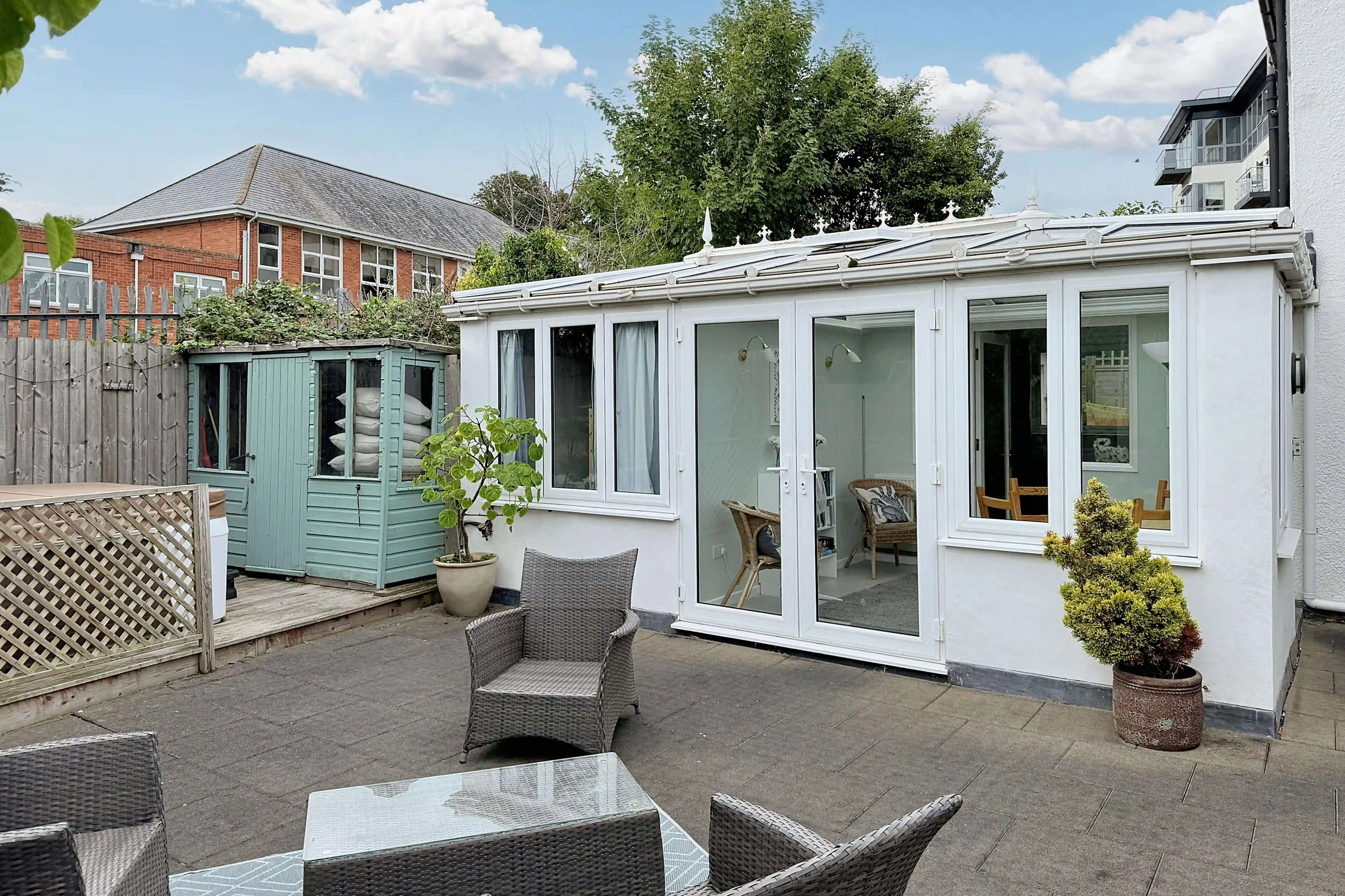 An enhance photo of a house, blue skies and sharp detail